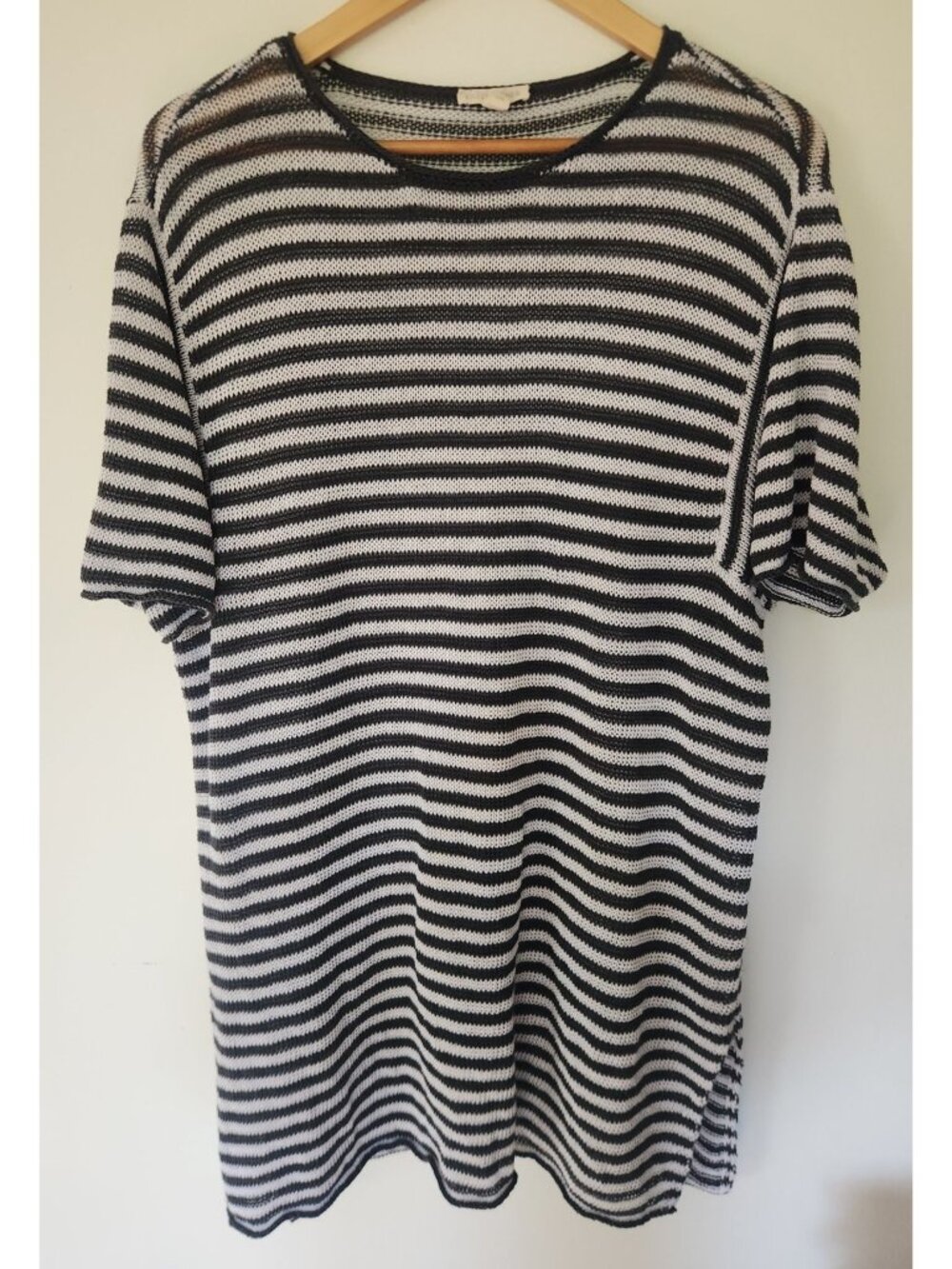 Eileen Fisher Women's Sz. L Grey & White Stripe Organic Linen Tunic Pullover